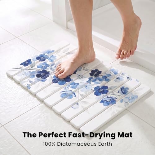 Blue Sakura Foldable Stone Bath Mat, Diatomaceous Stone Bathroom Shower Mat - Image 4