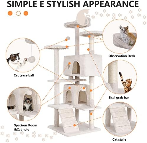 BestPet | 54" Cat Tree Tower | Beige | Sturdy Multi-Level Cat Tree - Image 6