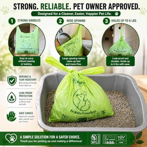 Certified Compostable XL Pet Waste Bag Plant-Based Cat Litter Bags Cornstarch - Image 3