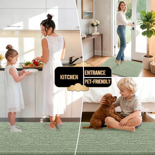 OLANLY Thick Chenille Bathroom Runner Rugs Mats 47x20, Sage Green - Image 6