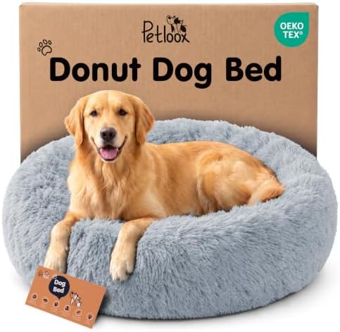 Calming Donut Dog Bed for Small Dogs, Round Dog Bed for Medium & Large Dogs by Petloox