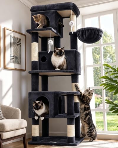 Globlazer F66 Corner Cat Tree, 66in Multi-Level Climbing Tower, Dark Grey by Globlazer