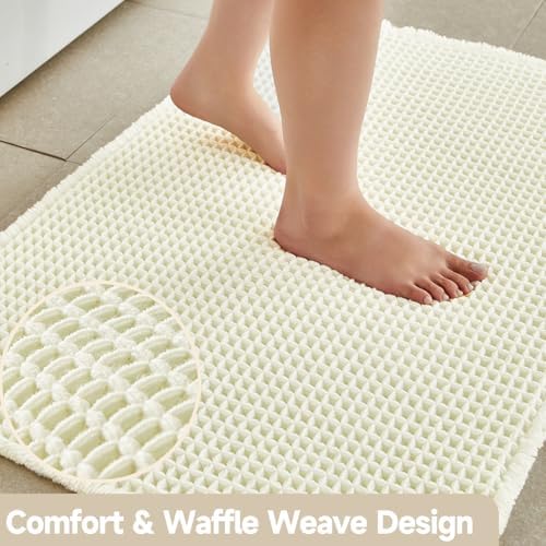 TYUU Cream White Waffle Runner Rug Bathroom, Long Boho Bath Mat - Image 4
