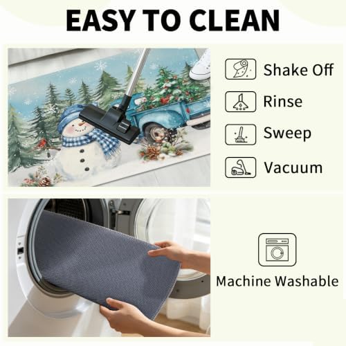 Giwawa Winter Snowman Blue Bath Rug Xmas Truck Microfiber Entryway Doormat - Image 7