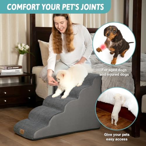 COZY KISS Dog Stairs for Small Dog 22.6" H, 5 Step Pet Ramp for Bed - Image 3