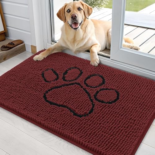 OLANLY Dog Door Mat for Muddy Paws 36x24, Paw Print Design Chenille Mud Mat by OLANLY