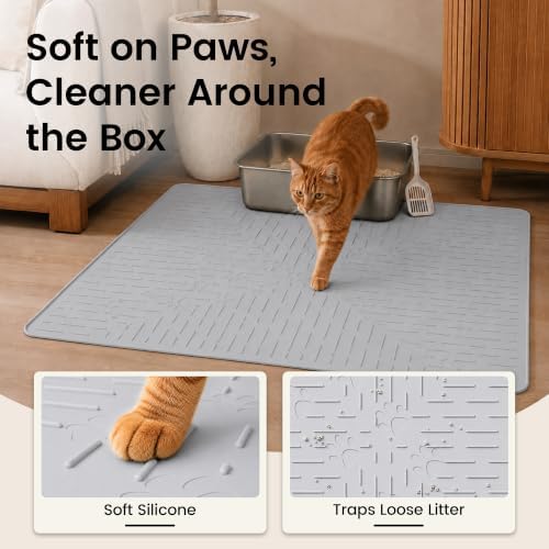 OHMO Large Cat Litter Mat, 31.5x23.6 Silicone Trapping Mat Ash Grey - Image 3