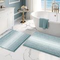 BSICPRO Bathroom Rugs Sets 2 Piece, Non Slip Striped Bath Mats, Sea Green by BSICPRO