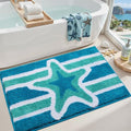 Blue Coastal Bathroom Rugs Soft Absorbent Microfiber Beach Decor by Cevolyn