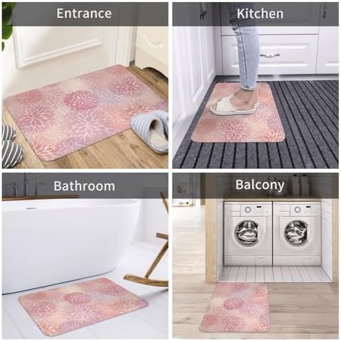Pink Chrysanthemum Floral Bath Mat 24x16 Inch Non-Slip Soft Microfiber Bathroom - Image 7