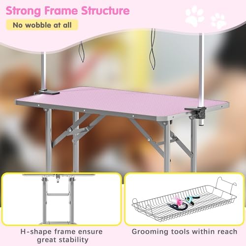 Lyromix 36'' Stainless Steel Pet Dog Grooming Table, Arm/Noose/Tray - Image 5