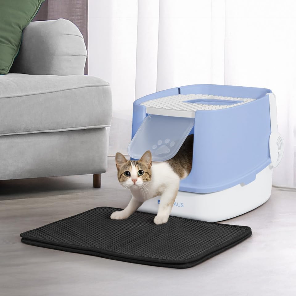 BOWHAUS Fully Enclosed Cat Litter Box w/Lid, Cat Mat & Odor Fitter, Large by BOWHAUS