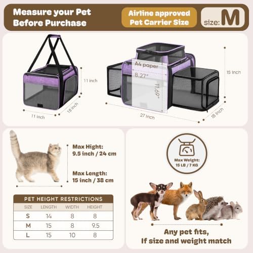 Top and 2 Sides Expandable Cat Carrier 18x11x11 TSA Airline Approved - Image 4