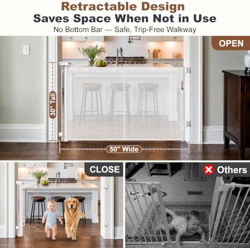 GRENFU Reinforced 50" Wide Retractable Baby Gates, Prevent Crawling Under - Image 3
