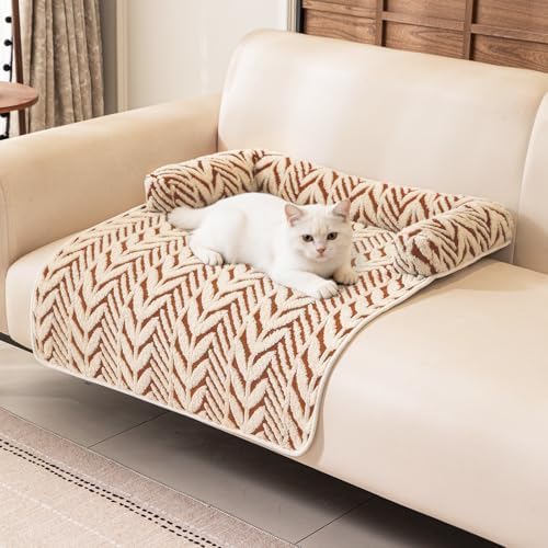 Calming Dog Bed Mats with Neck & Head Support, 31.5 x 23.62 inch Khaki by Whiskopia