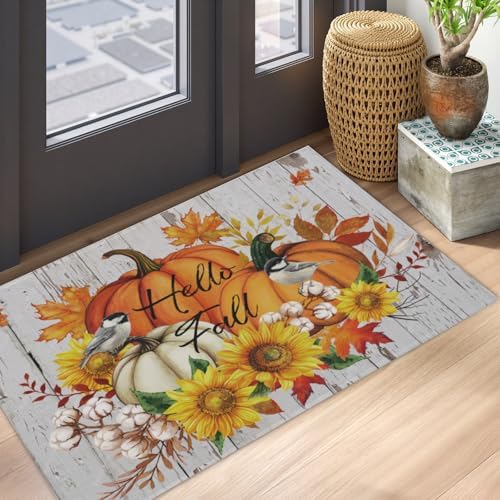 Giwawa Hello Fall Bath Rug Orange Pumpkin Bathtub Mat Non Slip Absorbent - Image 5