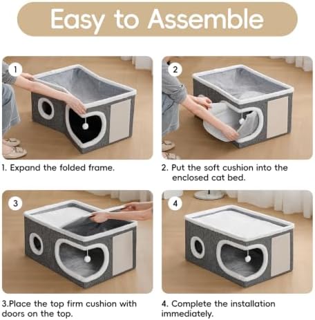 Extra Wide Cat Houses for Indoor Cats, Large Covered Cat Bed Cave - Image 6