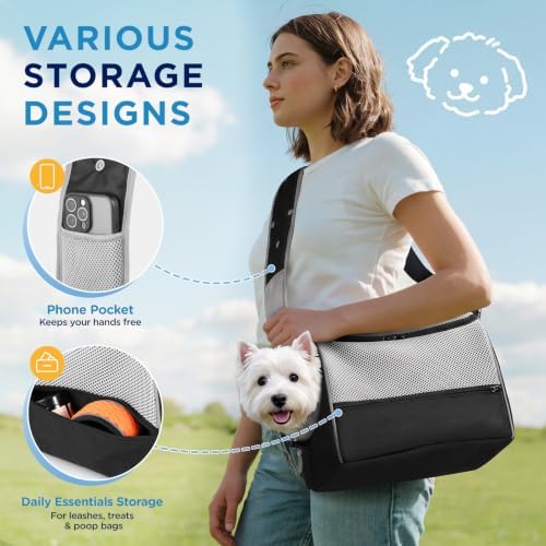 BONTHEE Dog Sling Carrier for Small Dogs 6-10 lbs Adjustable Shoulder-Black - Image 3