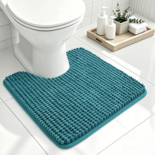 Ophanie Teal Toilet Rugs U-Shaped 20x20, Soft Chenille Contour Bath Mat by Ophanie