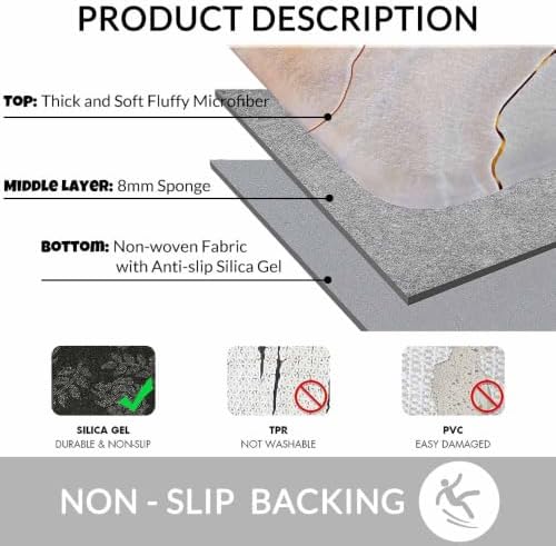 Marble Bath Mat for Bathroom Light Marble Texture Stone Rock Floor Grey Pink - Image 6