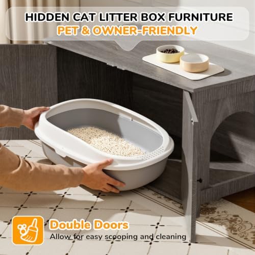 Extra Large Cat Litter Box Enclosure Furniture Dog Proof, Hidden Kitty Washroom - Image 5