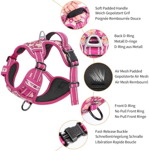 HEELE Large Dog Harness, Reflective, No Pull No Choke, Flower Rose - Image 2