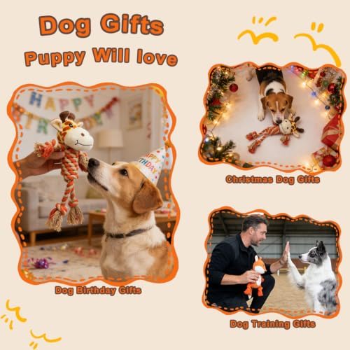 Giraffe Rope Dog Toy, Plush Fox Squeaky Dog Toy, 2 Pack - Image 4