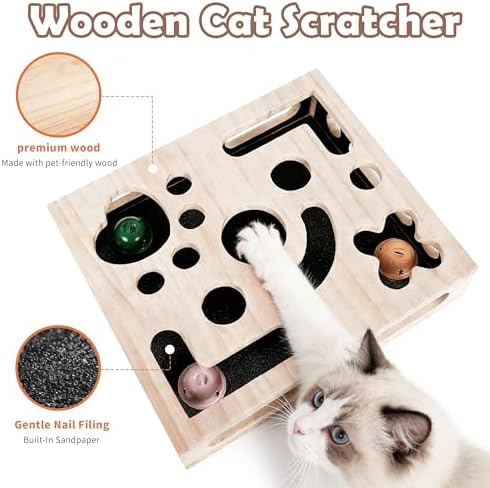 Cat Nail File Enrichment Box, Wood Puzzle Scratcher Toy - Image 5