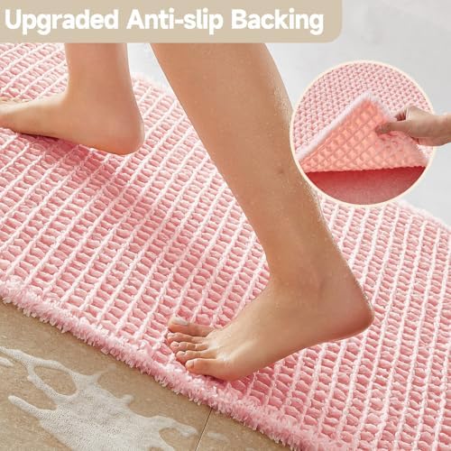 TYUU Waffle Bath Mat, Cute Bathroom Rugs Non Slip, 48x24 Light Peachy Pink - Image 4
