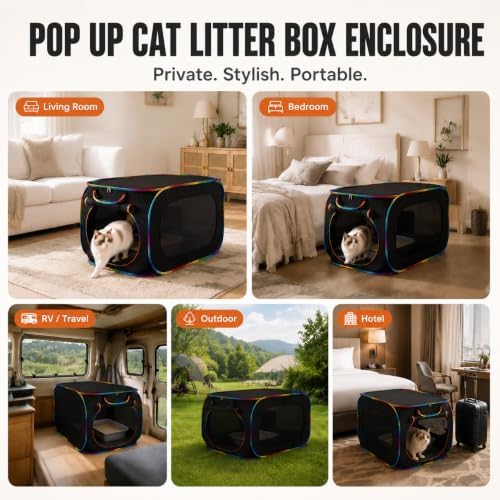 Portable Cat Litter Box Enclosure, Pop Up Hidden Litter Box Furniture - Image 2