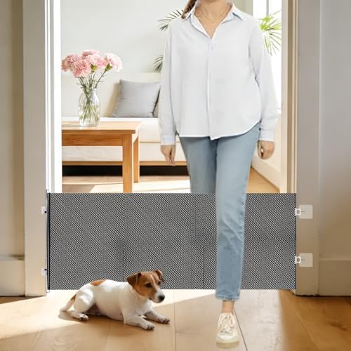 17 Inch Retractable Step‑Over Dog Gate, Adhesive Mount Pet Barrier by Unknown