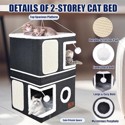 2-Story Cat House for Indoor Cats, Dual-Purpose Cat Cave Bed - Image 5