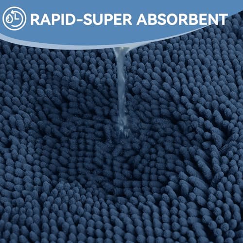Bcoimo Bath Rug Mat, Chenille Extra Soft Navy Bathroom Floor Shower Tub Mats - Image 5