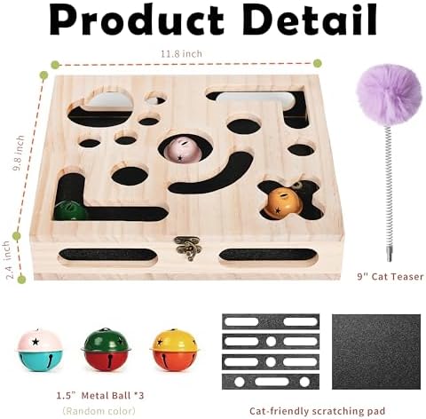 Cat Nail File Enrichment Box, Wood Puzzle Scratcher Toy - Image 4
