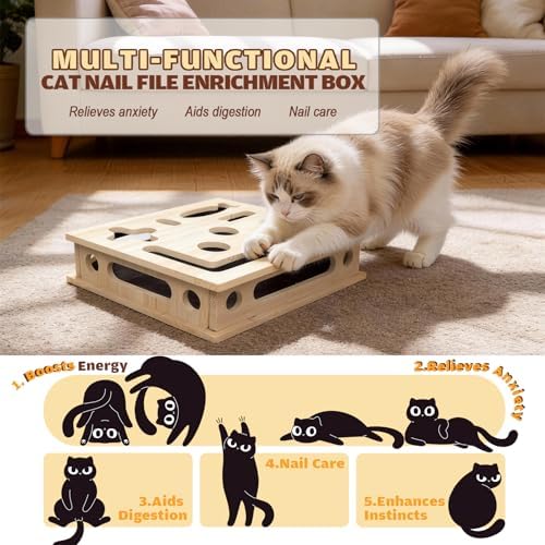 Cat Scratch Puzzle Enrichment Box, Large Solid Wood - Image 3