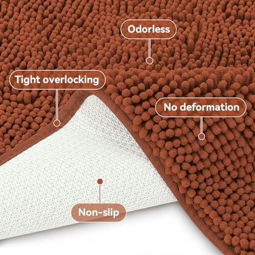 Bcoimo Bath Rug Mat, 36x24 Chenille Extra Soft Burnt Orange Bathroom Tub Mat - Image 4