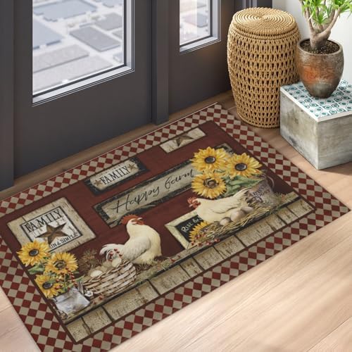 Giwawa Vintage Rooster Bath Rug Farmhouse Chicken Shower Mat Absorbent Bath - Image 5