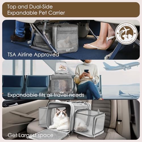 Top and 2 Sides Expandable Cat Carrier 18x11x11 TSA Airline Approved - Image 2
