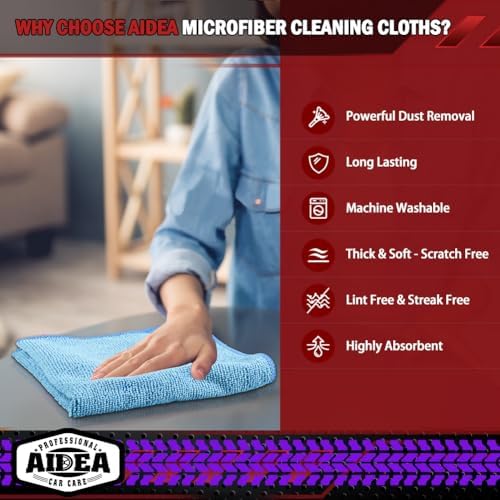 AIDEA Microfiber Cleaning Cloth Blue 20PK, Cleaning Rags 12×12" - Image 3