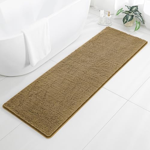 Chenille Bathroom Runner Rug 24"x72" Tan, Plush Bath Mat by Kildoss