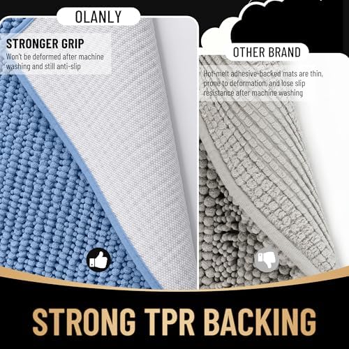 OLANLY Thick Chenille Absorbent Bathroom Rugs Mat 36x24, Cornflower Blue - Image 5