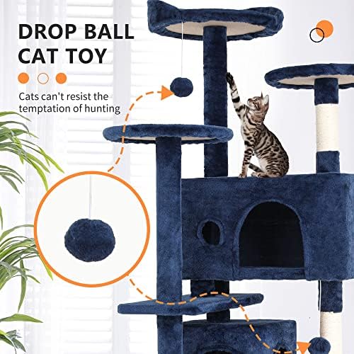 BestPet | 54" Cat Tree Tower | Navy Blue | Sturdy Multi-Level Cat Tree - Image 3
