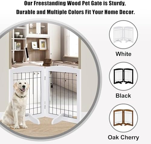 LZRS 2-Panel Freestanding Adjustable Wooden Dog Gate—30” Tall Foldable Pet - Image 4