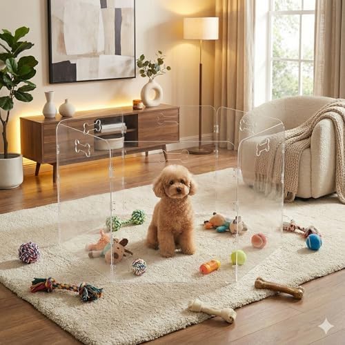 6-Panel Clear Acrylic Freestanding Dog Gate, Folding Pet Barrier - Image 2