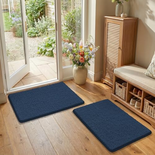 Bcoimo Bath Rug Mat Set, 2 Piece Thick Absorbent Chenille Bathroom Mat Navy - Image 5