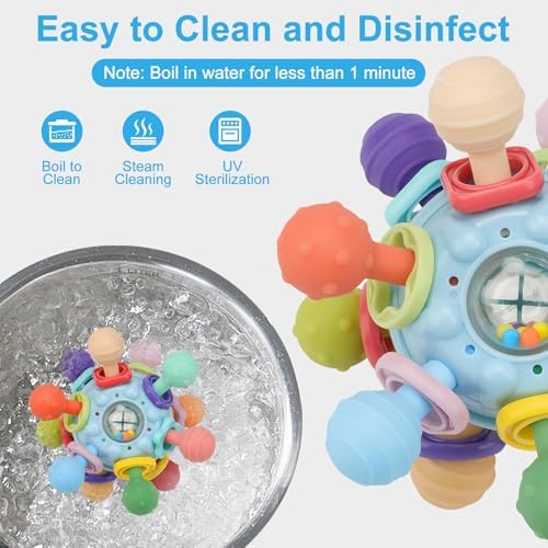 Baby Montessori Sensory Teething Toy 0-6 6-12 Months, Teether Ball & Rattle - Image 5