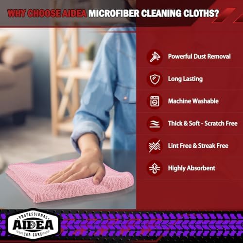 AIDEA Microfiber Cleaning Cloth Pink 20PK, Microfiber Towels 12×12" - Image 3
