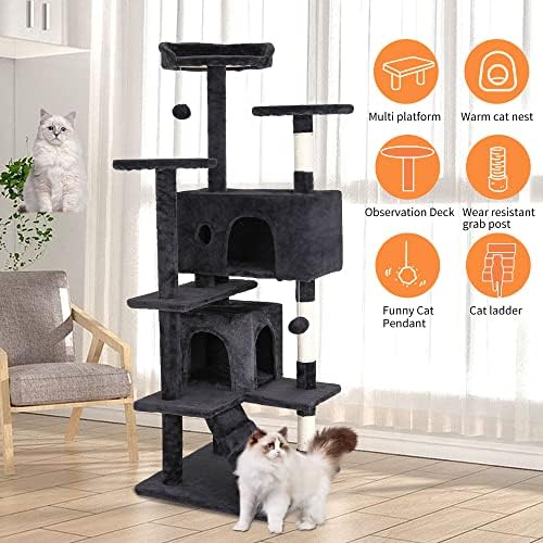BestPet | 54" Cat Tree Tower | Dark Gray | Sturdy Multi-Level Cat Tree - Image 5