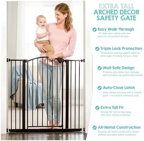 Regalo Safety 36" Extra Tall Arch Baby Gate, Bottom of Stairs & Doorways - Image 4