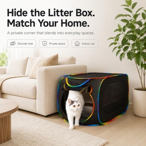 Portable Cat Litter Box Enclosure, Pop Up Hidden Litter Box Furniture - Image 3